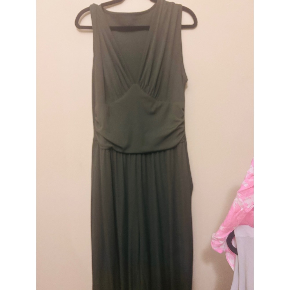 Ribbed Knit Jumpsuit Womens Size Large Olive Green Excellent Wide Leg